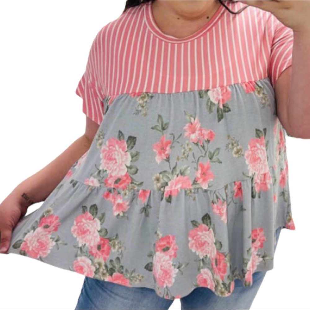 Honeyme Rose Pink Stripes Top 2XL NWT